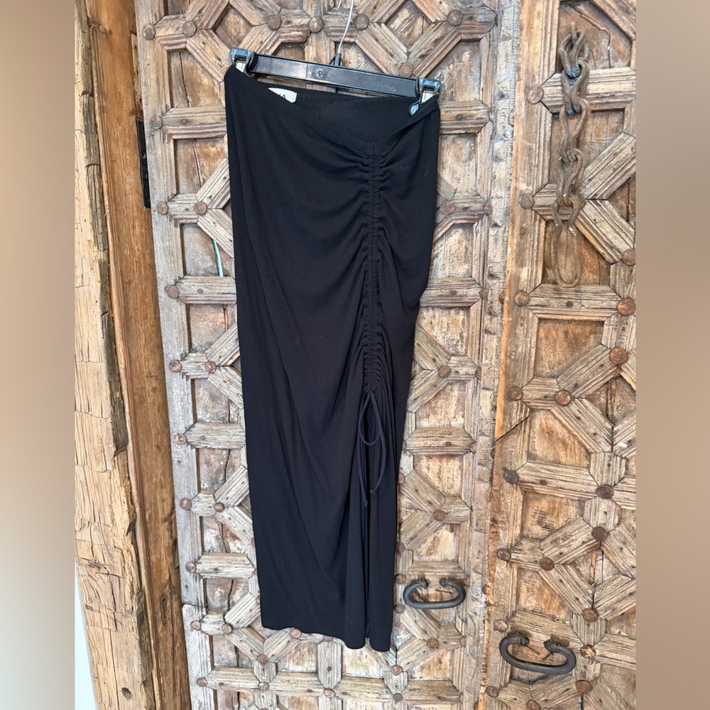LNA Black Maxi Skirt with Ruched Detail